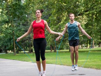 Man and woman jumping rope outdoors as a body composition exercise