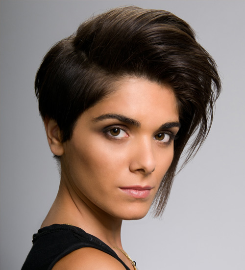 Partially slicked back short wavy hairstyle