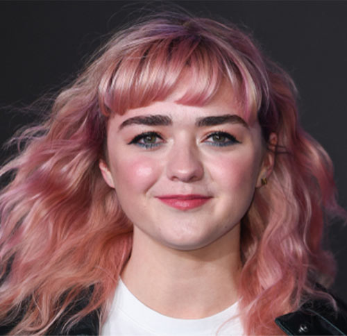 Light layered pastel pink lob shaggy hairstyle for a round face