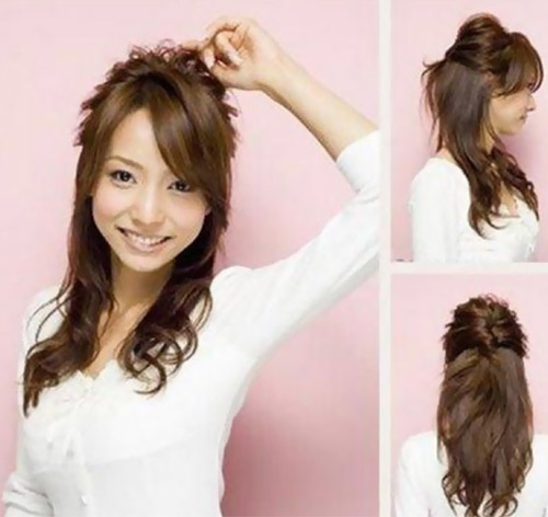 Swirled bouffant Japanese hairstyle for women